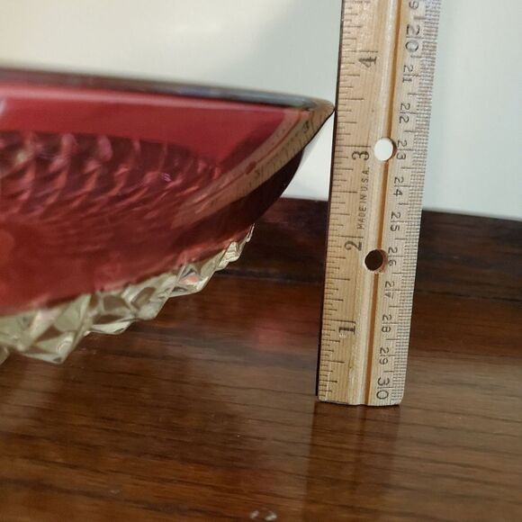 Indiana Glass Ruby Band Crystal Diamond Serving Bowl 13.5" - Picture 5 of 5